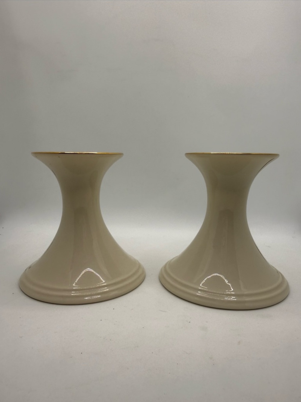 Lenox Ivory China 24kt Gold Trim Special Candle Stick Holders Set of 2